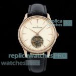 RMS Swiss Jaeger-LeCoultre Master Ultra-Thin Tourbillon Watch Rose Gold Leather Strap 